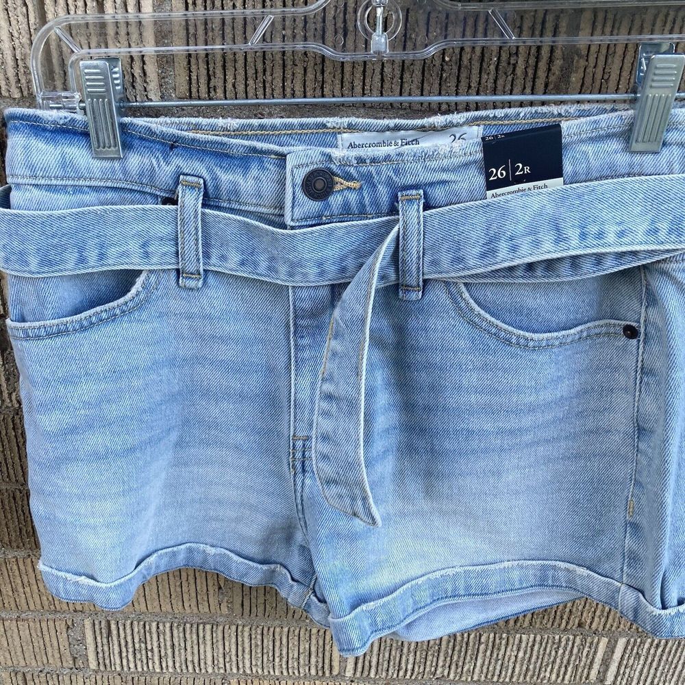 Abercrombie & Fitch Women's 26 2R High Rise Denim Short Light Wash w/ Belt Jeans